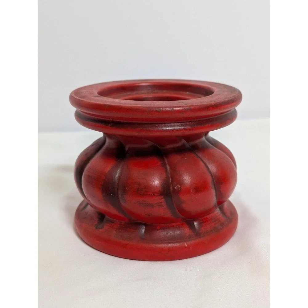 Vintage Red Ceramic Pillar Candle Holder Stand Japan 4